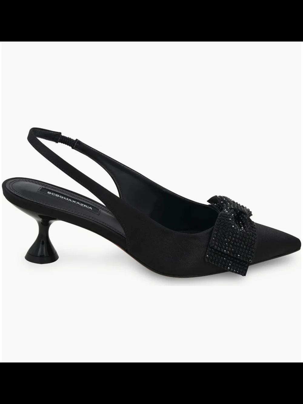 NWT BCBGMaxAzria Size 7.5 Black Crystal Bow Kitten Heel Pumps Preppy Coquette